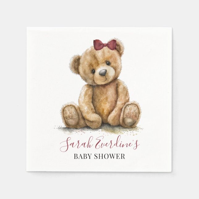 Servilleta De Papel Chica de acuarela Teddy Bear Baby Shower (Anverso)