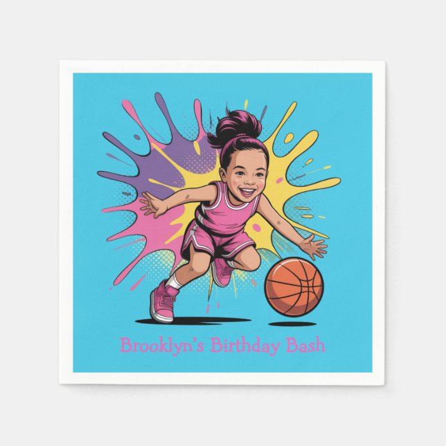 Servilleta De Papel Chica de arte pop Baloncesto Cumpleaños Bash (Anverso)