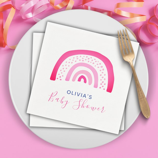Servilleta De Papel Chica de Baby Shower del arco iris rosado moderno (Modern pink rainbow girls baby shower paper napkins. Matching items available.  Customize your text)