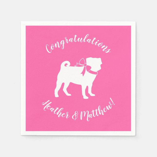 Servilleta De Papel Chica de Baby Shower pug Dog Pink with Bow (Anverso)