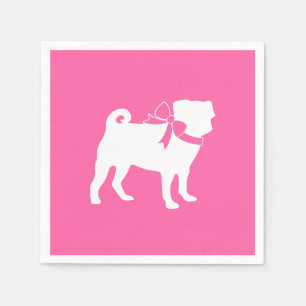 Servilleta De Papel Chica de Baby Shower pug Dog Pink with Bow
