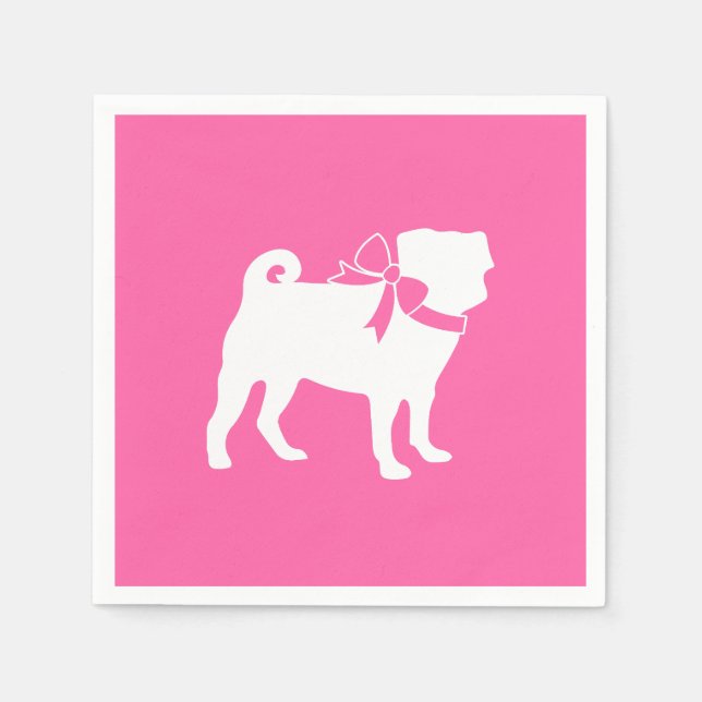 Servilleta De Papel Chica de Baby Shower pug Dog Pink with Bow (Anverso)
