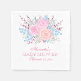 Servilleta De Papel Chica de Baby Shower Watercolor Bouquet Roses Rosa
