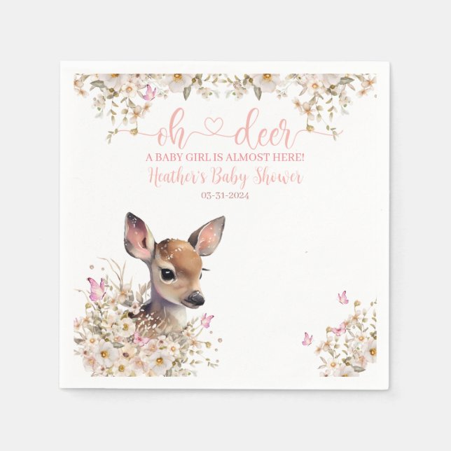 Servilleta De Papel Chica de Baby Shower Woodland Deer (Anverso)