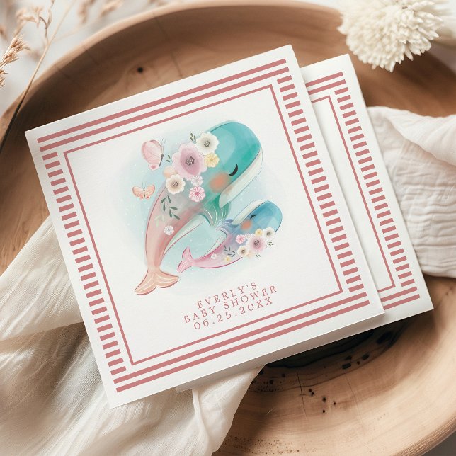 Servilleta De Papel Chica de ballenas de acuarela floral Baby Shower (Subido por el creador)