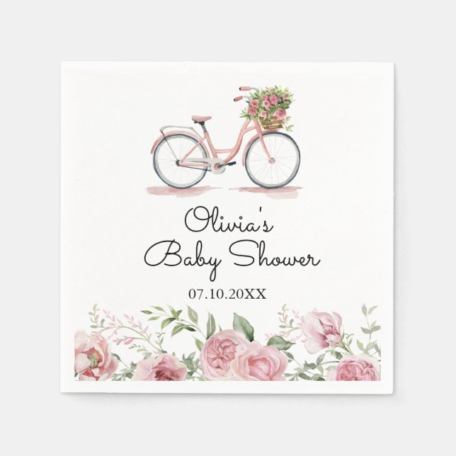 Servilleta De Papel Chica de bicicleta rosa cúpula Baby Shower (Anverso)