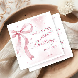 Servilleta De Papel Chica de Bow Rosado Primer Fiesta de Cumpleaños