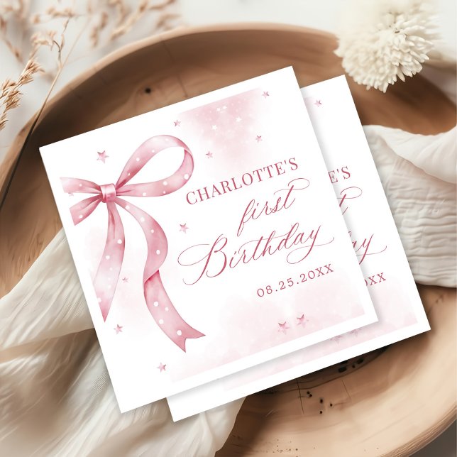 Servilleta De Papel Chica de Bow Rosado Primer Fiesta de Cumpleaños (Subido por el creador)