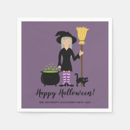 Servilleta De Papel Chica De Brujas Con Un Gato Y Feliz Halloween
