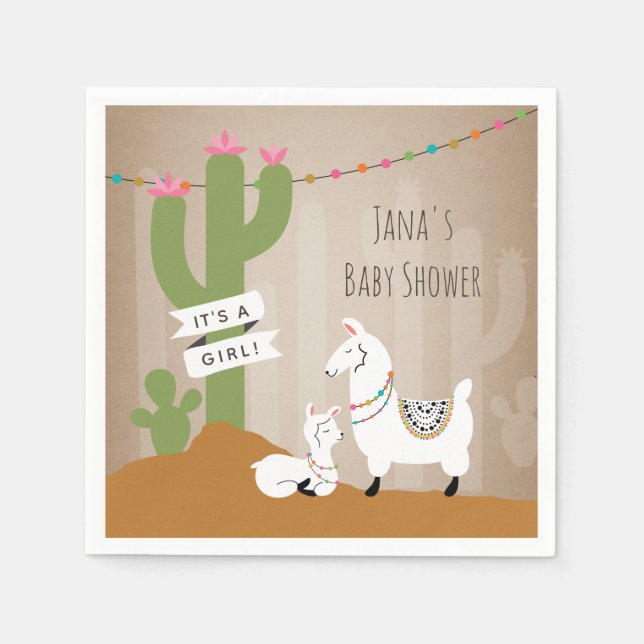 Servilleta De Papel Chica de Cactus del desierto de Llama Baby Shower (Anverso)
