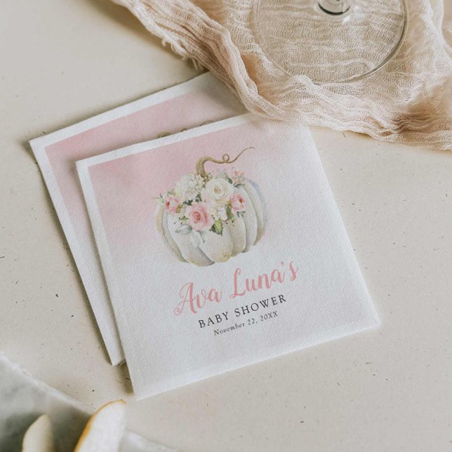 Servilleta De Papel Chica de calabaza Baby Shower Toallas personalizad (Pink Fall Girl Baby Shower Paper Napkins)