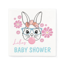Chica de conejo floral rosa Baby Shower personaliz