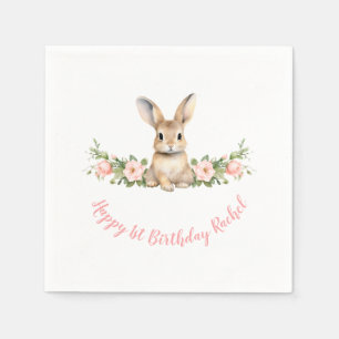Servilleta De Papel Chica de conejo floral rosado en primer cumpleaños