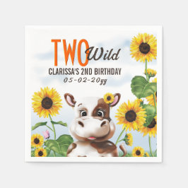 Servilleta De Papel Chica de Cow Sunflower Segundo cumpleaños