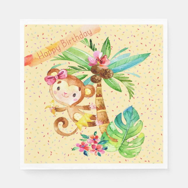 Servilleta De Papel Chica de cumpleaños, pequeño mono lindo (Anverso)