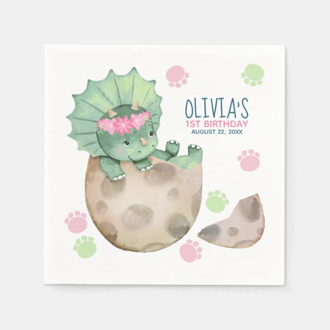 Servilleta De Papel Chica de Dinosaurio de Triceratops Primer Fiesta d (Anverso)