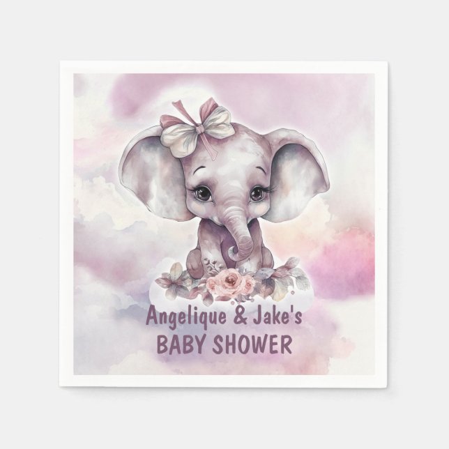 Servilleta De Papel Chica de elefante bebé rosado lindo Baby Shower (Anverso)