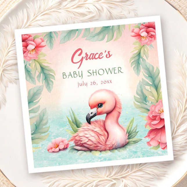 Servilleta De Papel Chica de flamenco rosado de verano tropical Baby S (Tropical Summer Pink Flamingo Girl Baby Shower Napkins)