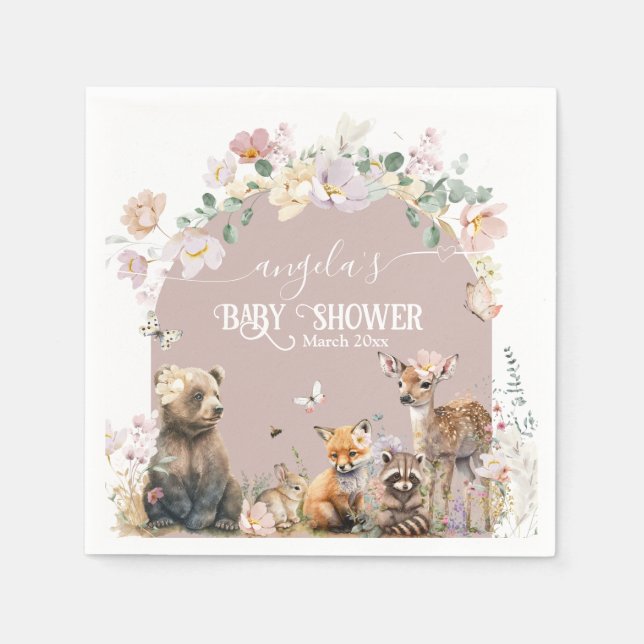 Servilleta De Papel Chica de flores de animales de Woodland Baby Showe (Anverso)