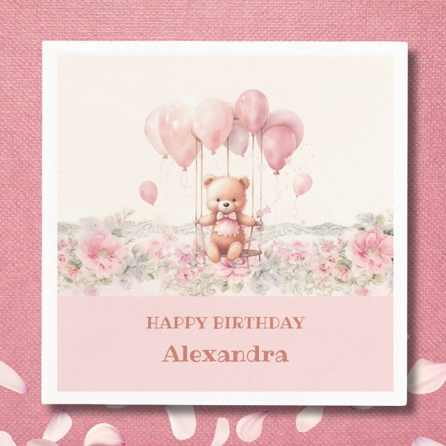 Servilleta De Papel Chica de Flores Rosa Cute Teddy Fiesta de Cumpleañ (Subido por el creador)
