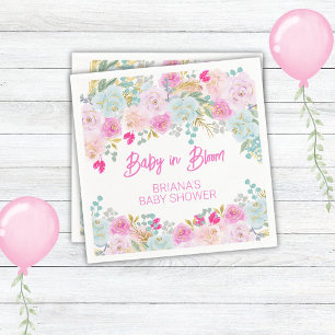 Servilleta De Papel Chica de flores rosadas Baby Shower