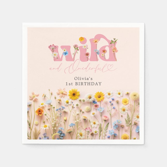 Servilleta De Papel Chica de Flores Silvestres 1er cumpleaños (Anverso)