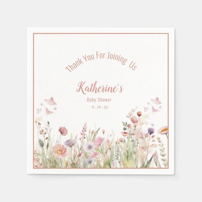 Servilleta De Papel Chica de flores silvestres Baby Shower (Anverso)