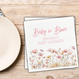 Servilleta De Papel Chica de flores silvestres rosadas Baby Shower