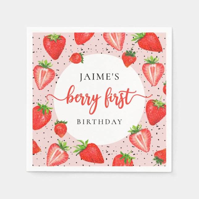 Servilleta De Papel Chica de fresa primer cumpleaños Berry primer cump (Anverso)