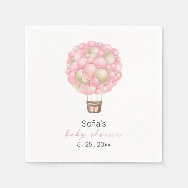 Servilleta De Papel Chica de globo aerostático rosa Baby Shower (Anverso)