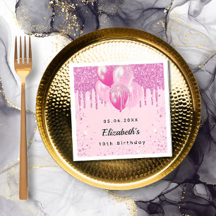 Servilleta De Papel Chica de globos purpurinas rosados de fiesta de cu