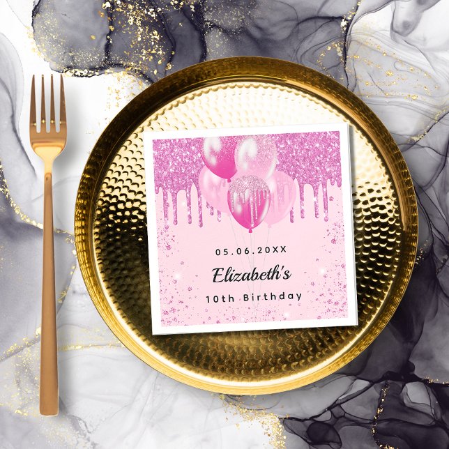 Servilleta De Papel Chica de globos purpurinas rosados de fiesta de cu (Subido por el creador)