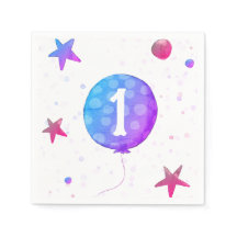 Chica de globos rosados lindo primer Fiesta de cum