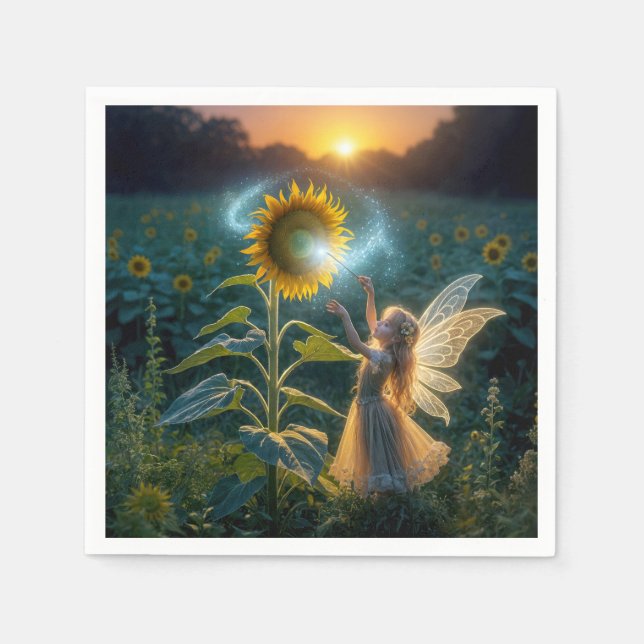 Servilleta De Papel Chica de hadas lanzando un golpe a un girasol (Anverso)