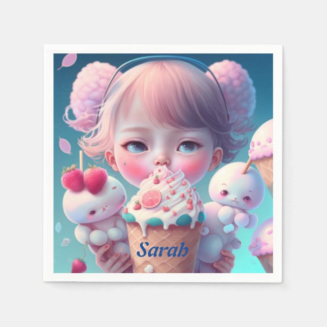 Servilleta De Papel Chica de helados de Kawaii (Anverso)