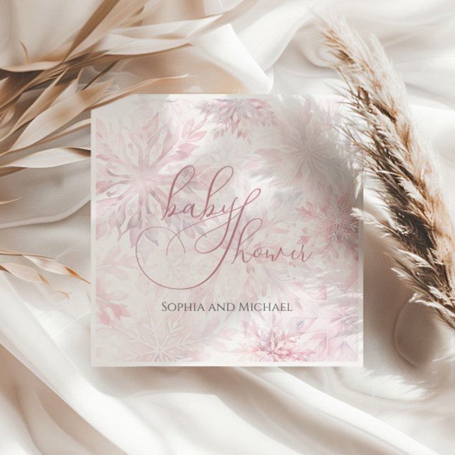 Servilleta De Papel Chica de invierno Baby Shower copo de nieve rosa (Subido por el creador)