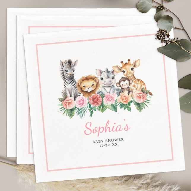 Servilleta De Papel Chica de la selva Safari Baby Shower Napkins (Safari Baby Shower Napkins)