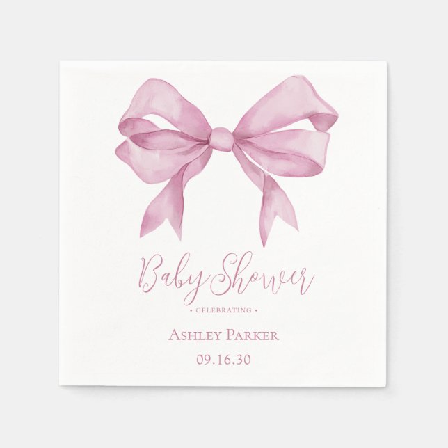 Servilleta De Papel Chica de lazo rosa Baby Shower (Anverso)