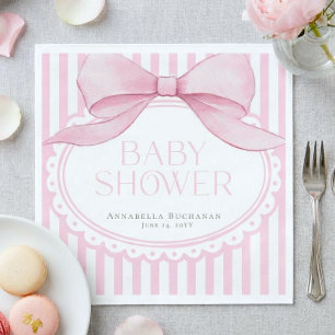 Servilleta De Papel Chica de lazo rosa Coquette Bebé rayado Cumpleaños