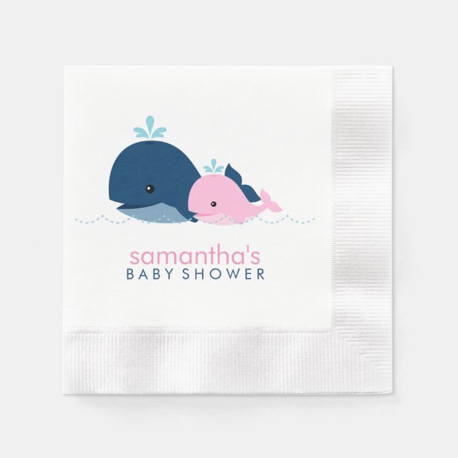 Servilleta De Papel Chica de Mamá y Ballenas para Bebés Baby Shower (Anverso)