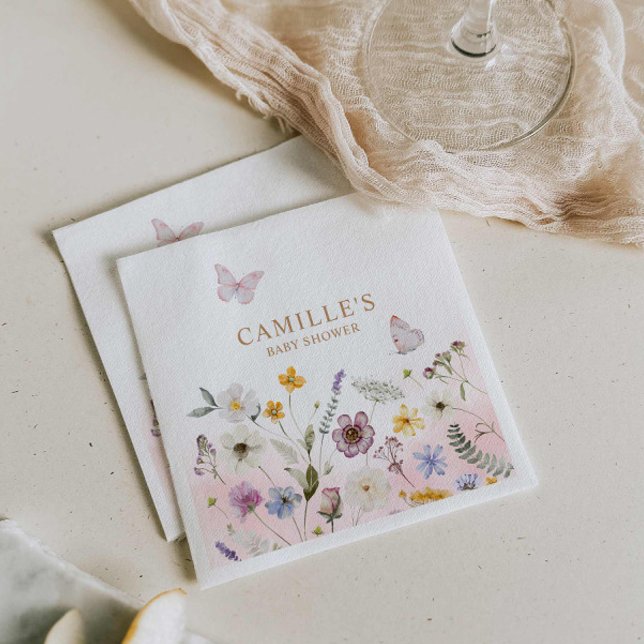 Servilleta De Papel Chica de mariposa Jardín Baby Shower (Butterfly and wildflower girl baby shower napkins)