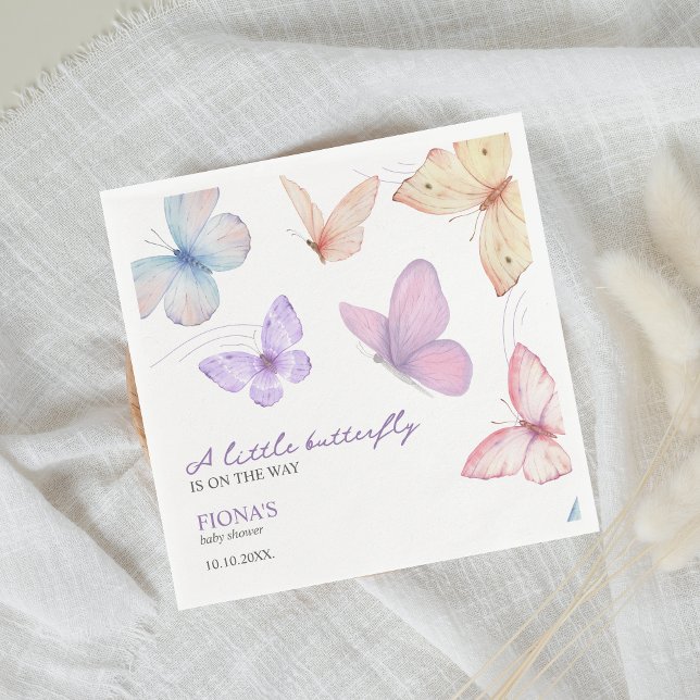 Servilleta De Papel Chica de mariposa pequeña Baby Shower Cum (A little butterfly is on the way girl baby shower personalized napkins)