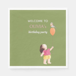 Servilleta De Papel Chica de niños de cumpleaños verde y rosa divertid
