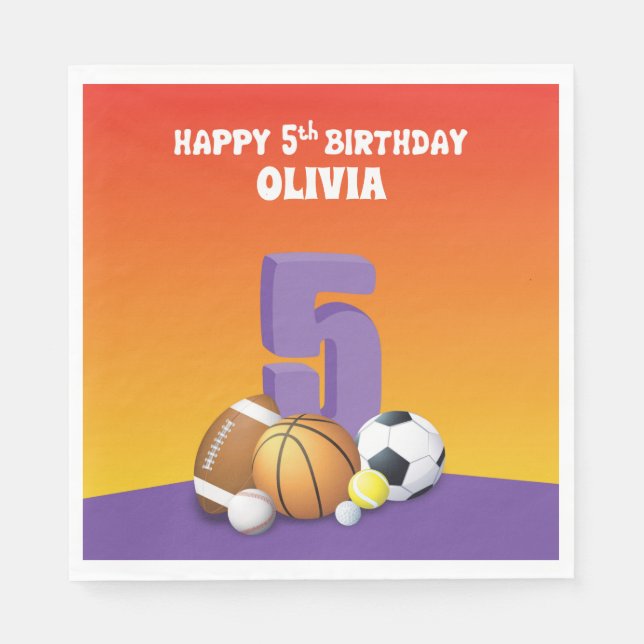 Servilleta De Papel Chica de nombre personalizado 5º Bolas deportivas  (Anverso)