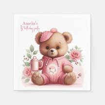 Chica de osito de peluche boho rosa Cumpleaños flo
