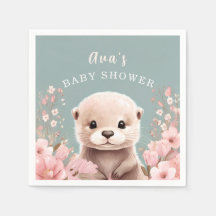 Chica de Otter suave Baby Shower Sage y Floral ros