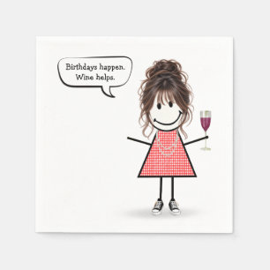 Servilleta De Papel Chica de palitos de cumpleaños con copa de vino
