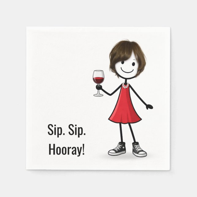 Servilleta De Papel Chica de palitos de fiesta con copa de vino (Anverso)