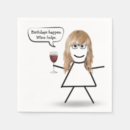 Servilleta De Papel Chica de palo de cumpleaños con copa de vino