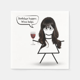 Servilleta De Papel Chica de palo de cumpleaños con copa de vino 